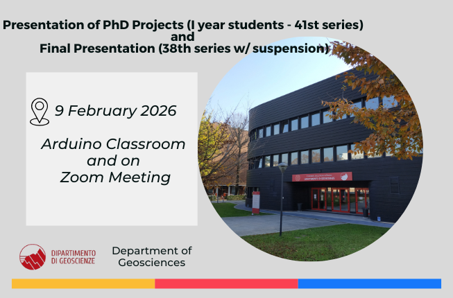 Collegamento a Ph.D. Course in Geosciences - presentazioni progetti XLI ciclo e presentazione finale dottorandi XXXVIII ciclo con sospensione